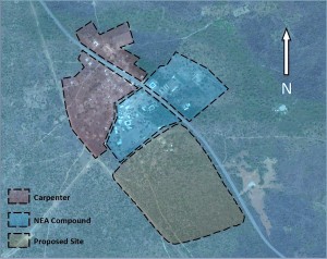 Map of hospital site in relation to NEA compound and Carpenter village